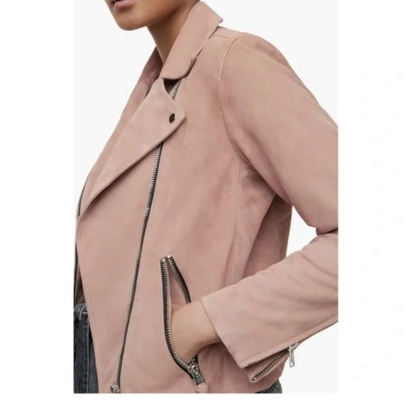 AllSaints Blush Pink 100% Goat Leather Suede Dalby
Biker Jacket Sz 8 (M) - Picture 6 of 16